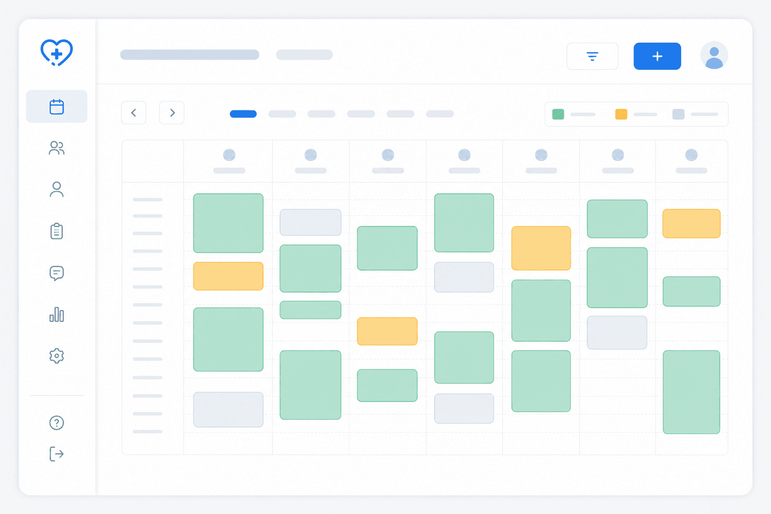 Weekly calendar overview with color-coded appointment time slots